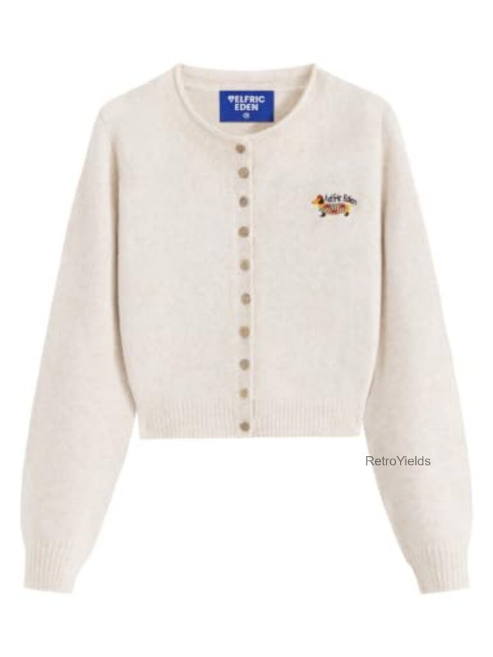 Recycled Polyester Button Up Cardigan Dachshund Embroidered Crewneck Knit